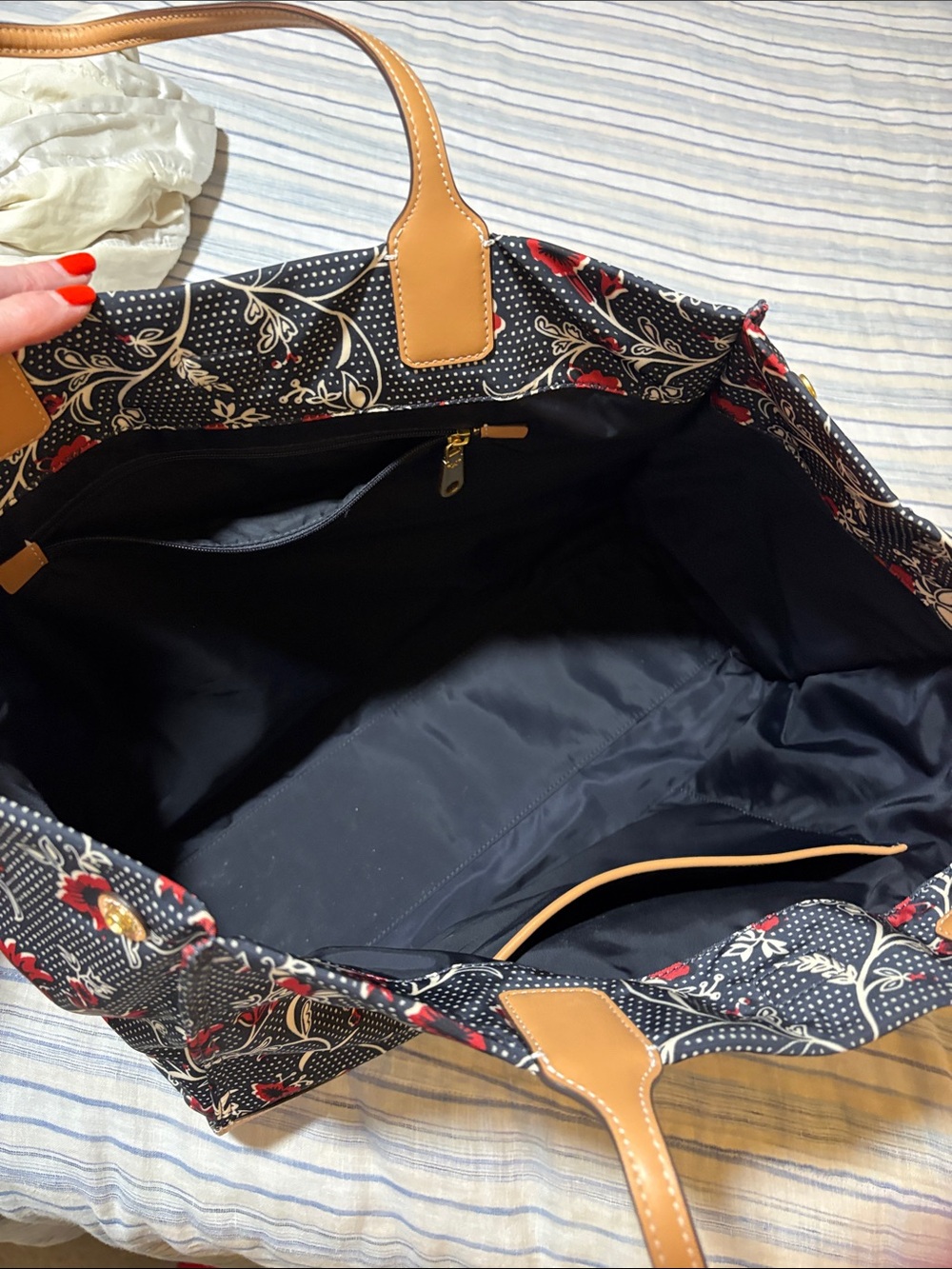 Tory Burch Ella Tote Bag and Red Floral nylon Print leather handles and trim - Picture 9 of 16